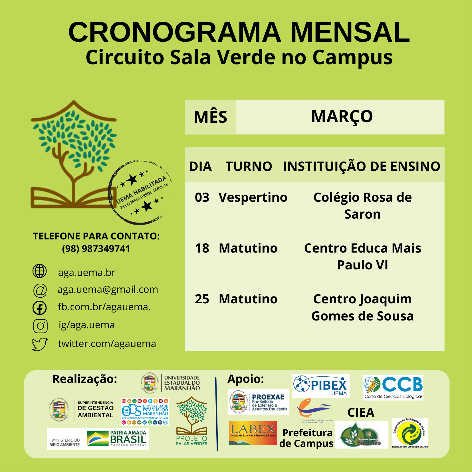CRONOGRAMA MENSAL – Circuito Sala Verde no Campus
