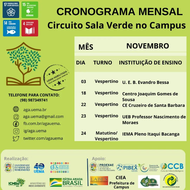 CRONOGRAMA MENSAL – Circuito Sala Verde no Campus