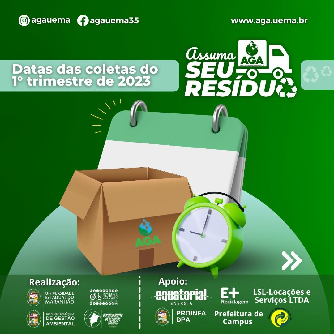 calendário das próximas coletas do projeto “Assuma Seu Resíduo”
