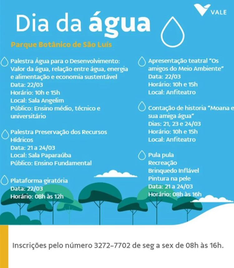 Dia 22 de março a VALE irá promover um evento sobre o “Dia da água”
