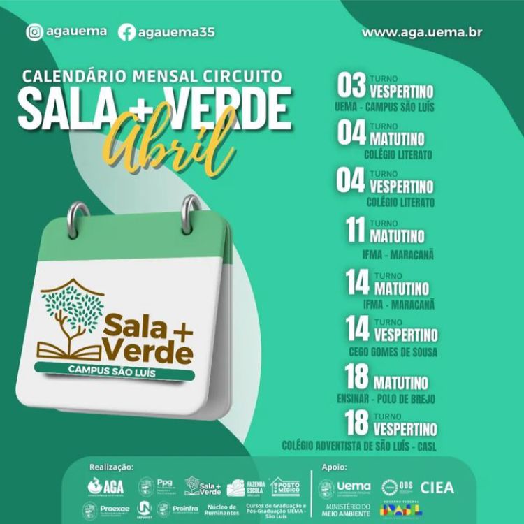 Confira a programação do mês de abril do Circuito Sala +Verde