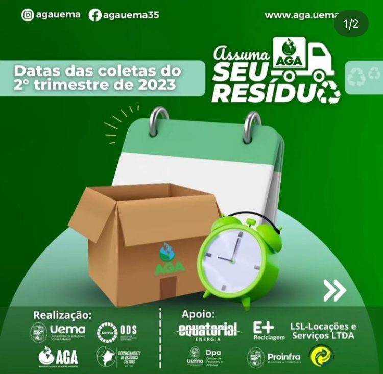 Calendário das próximas coletas do projeto “Assuma Seu Resíduo” para os próximos três meses (maio, junho e julho de 2023).