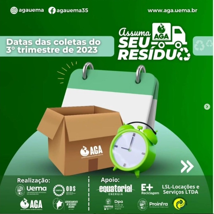 Calendário do projeto “Assuma Seu Resíduo” para os próximos três meses (agosto, setembro e outubro de 2023)